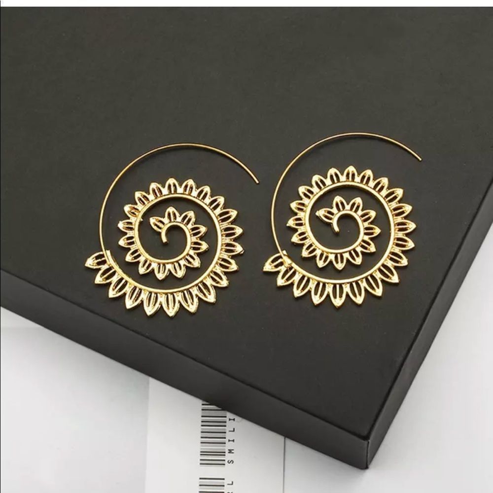 Spiral Earrings Gold Tribal Ethnic Gypsy Festival